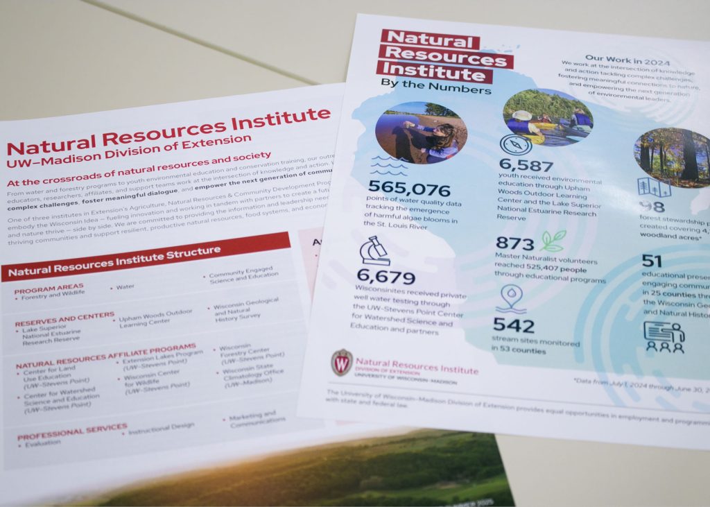 Two pieces of paper laying on top of one another. The top says Natural Resoruces Institute By the Numbers