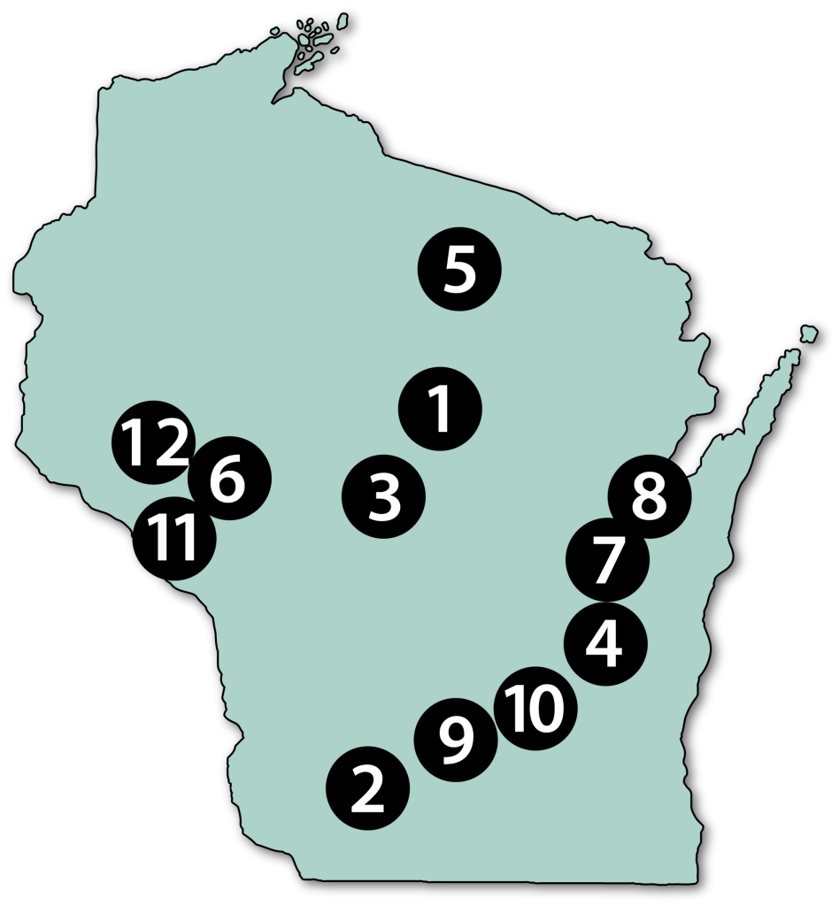 Wisconsin map showing locations of where NREs are based. 