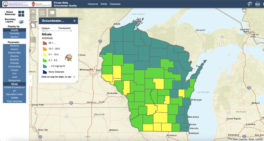 Map of Wisconsin on Wisconsin Well Water viewer