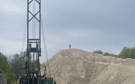 A lightning spotter at the drill rig set up near Kloten, WI. Drilling must be postponed until the lighting threat passes.