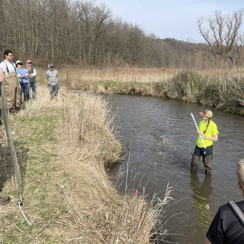 Volunteers working in a stream