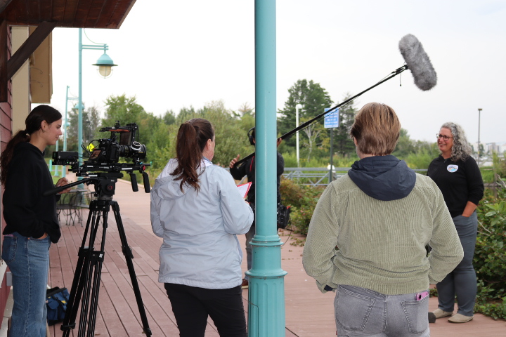 The Marketing and Communications team shooting video footage for a promotional video on a Natural Resources Institute project in September 2025